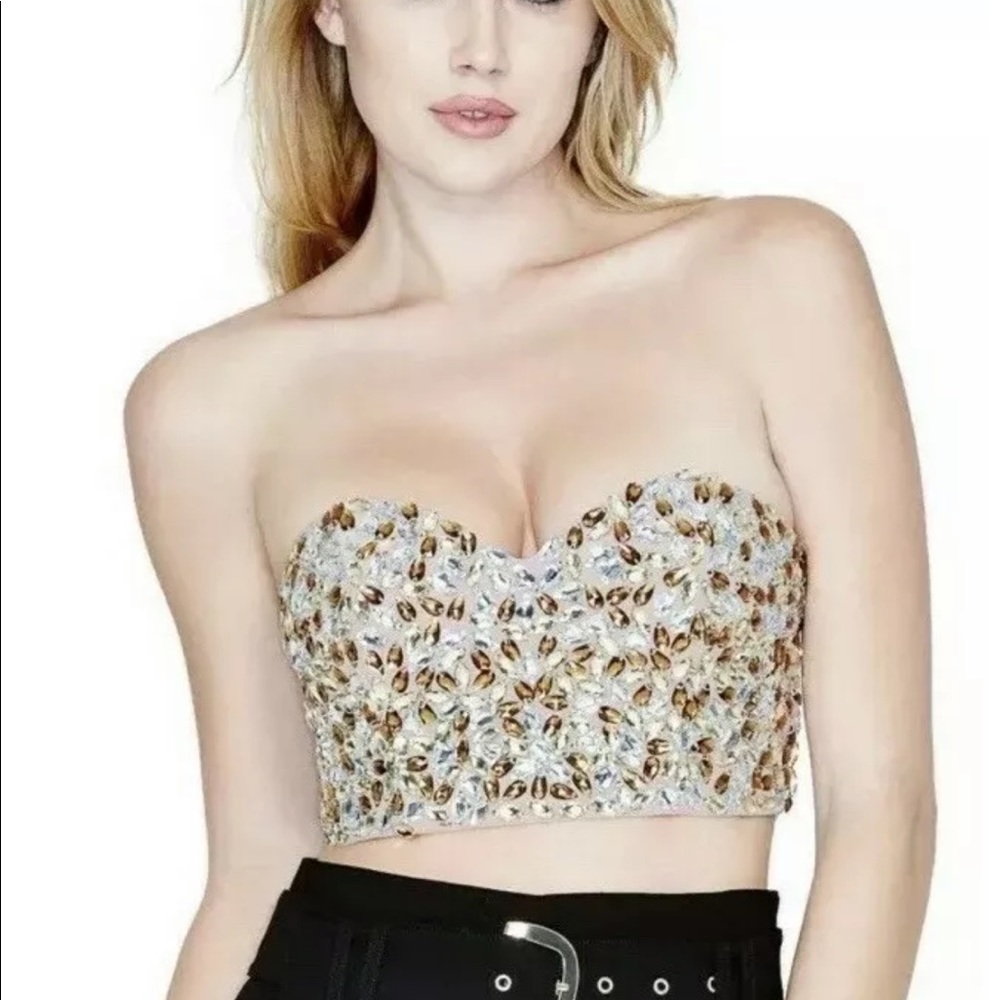 New Guess Marciano Selena embellished gold bustier Corset S